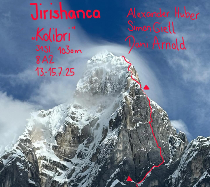 Kolibri: apertura en el Jirishanca, Perú, para Dani Arnold, Simon Gietl y  Alexander Huber