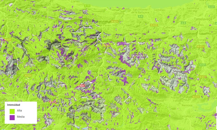 Mapa de cobertura Movistar en Picos de Europa