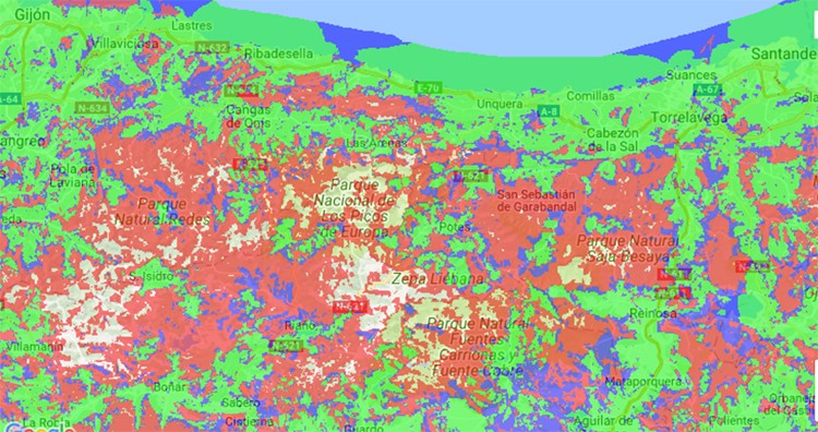 Mapa de cobertura Vodafone en Picos de Europa