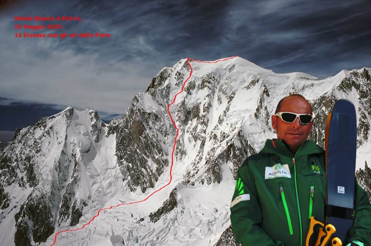 Edmond Joyeusaz, 1º descenso con esquís Poire, Mont Blanc. Foto: FB Joyeusaz
