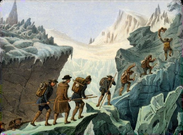 Figura 1. Ilustración de la ascensión de Horace Bénédict de Saussure al Mont Blanc. Fuente: DuBois 1840