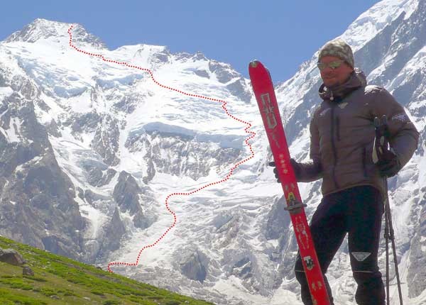 Luis STitzinger, con la ruta esquiada en el Nanga Parbat