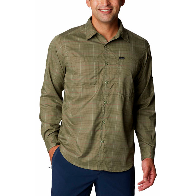 Columbia Silver Ridge Utility Lite Plaid Shirt Stone Gree Barrabes