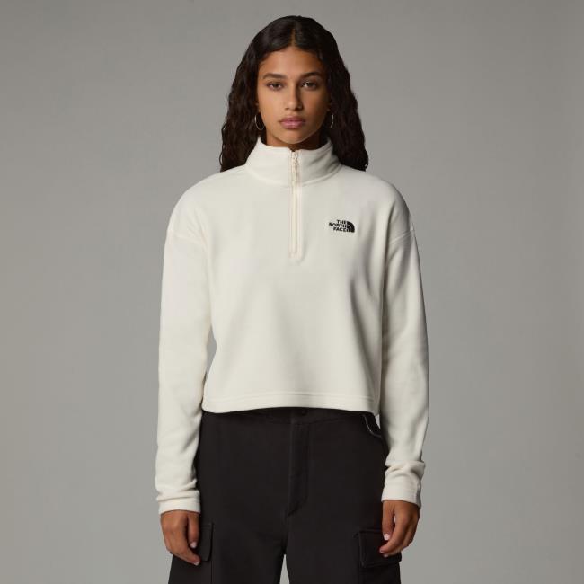  the north face W 100 GLACIER CROPPED 1/4 ZIP White Dune