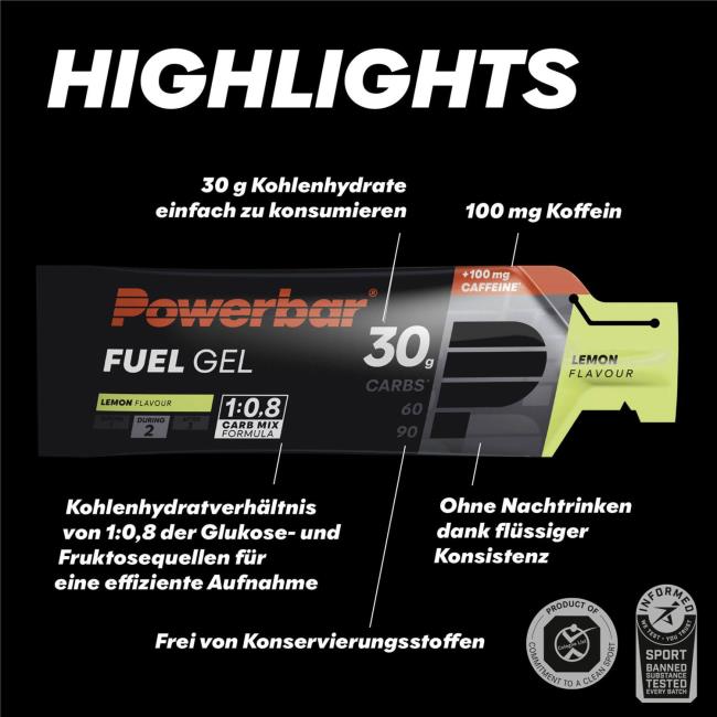  powerbar Fuel Gel 30 Lemon + Cafeína 1 und