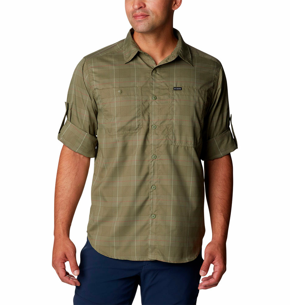 Columbia Silver Ridge Utility Lite Plaid Shirt Stone Gree Barrabes